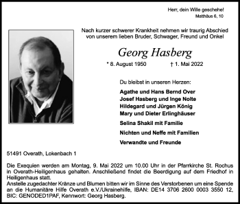 Anzeige von Georg Hasberg von Kölner Stadt-Anzeiger / Kölnische Rundschau / Express