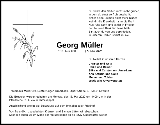 Anzeige von Georg Müller von Kölner Stadt-Anzeiger / Kölnische Rundschau / Express