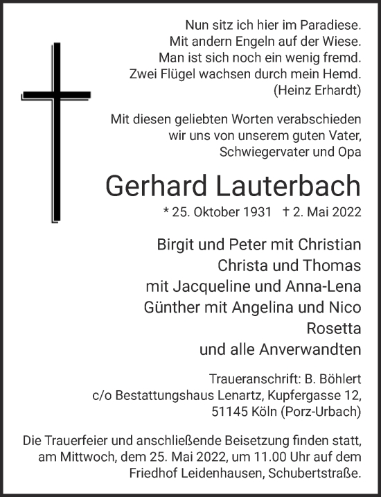Anzeige von Gerhard Lauterbach von  EXPRESS - Die Woche 
