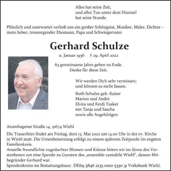 Anzeige von Gerhard Schulze von  Anzeigen Echo 