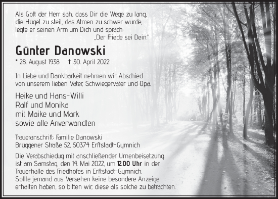 Anzeige von Günter Danowski von  Werbepost 