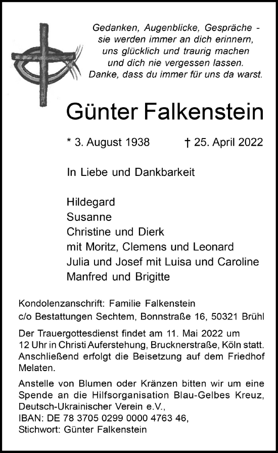 Anzeige von Günter Falkenstein von  Schlossbote/Werbekurier 