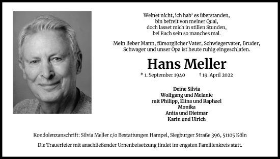 Anzeige von Hans Meller von Kölner Stadt-Anzeiger / Kölnische Rundschau / Express