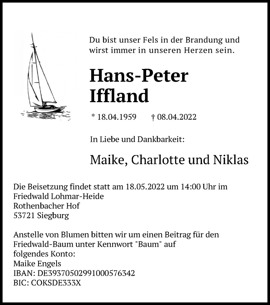  Traueranzeige für Hans-Peter Iffland vom 07.05.2022 aus Kölner Stadt-Anzeiger / Kölnische Rundschau / Express
