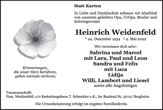 Anzeige von Heinrich Weidenfeld von  Werbepost 