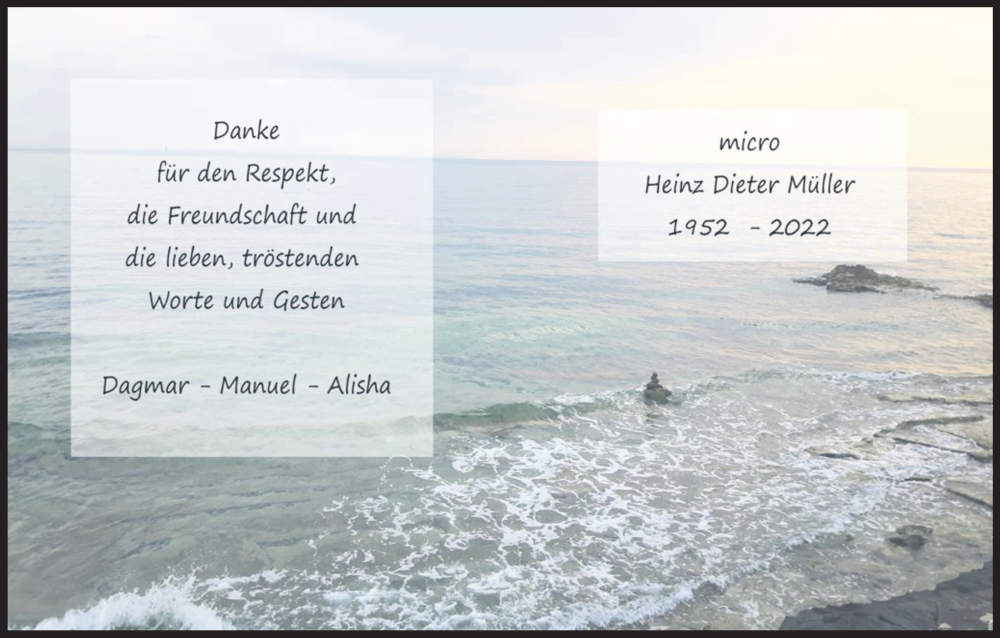  Traueranzeige für Heinz Dieter Müller vom 07.05.2022 aus Kölner Stadt-Anzeiger / Kölnische Rundschau / Express