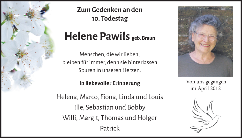  Traueranzeige für Helene Pawils vom 07.05.2022 aus  Blickpunkt Euskirchen 