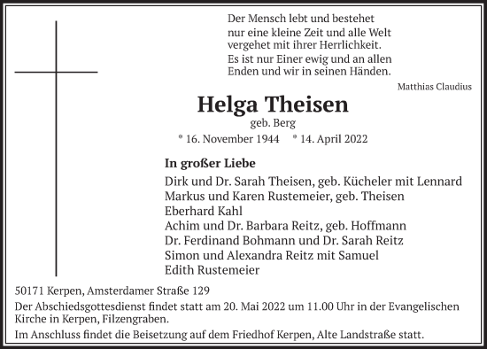 Anzeige von Helga Theisen von  Werbepost 