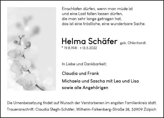 Anzeige von Helma Schäfer von  Blickpunkt Euskirchen 