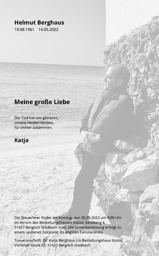 Anzeige von Helmut Berghaus von Kölner Stadt-Anzeiger / Kölnische Rundschau / Express