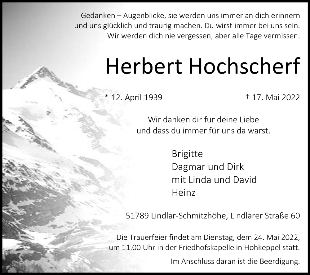  Traueranzeige für Herbert Hochscherf vom 21.05.2022 aus Kölner Stadt-Anzeiger / Kölnische Rundschau / Express