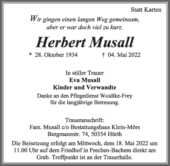 Anzeige von Herbert Musall von  Wochenende 