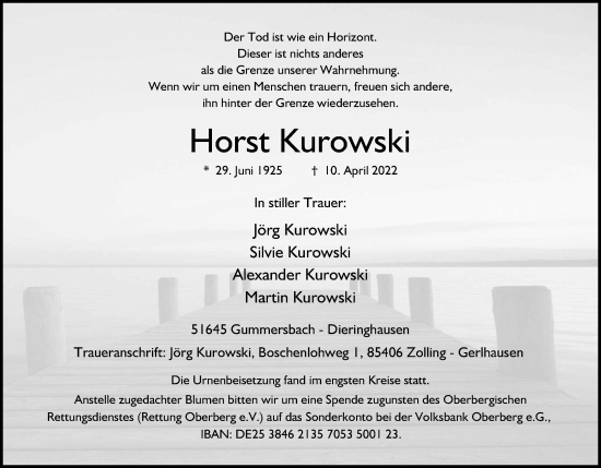 Anzeige von Horst Kurowski von Kölner Stadt-Anzeiger / Kölnische Rundschau / Express