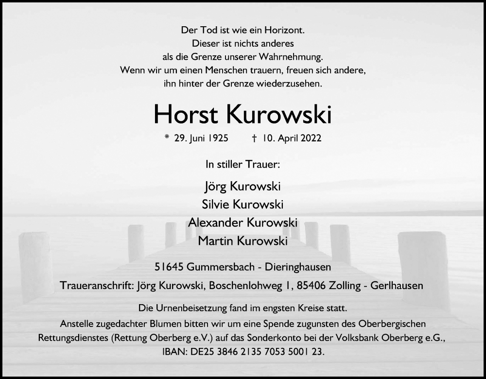  Traueranzeige für Horst Kurowski vom 06.05.2022 aus Kölner Stadt-Anzeiger / Kölnische Rundschau / Express