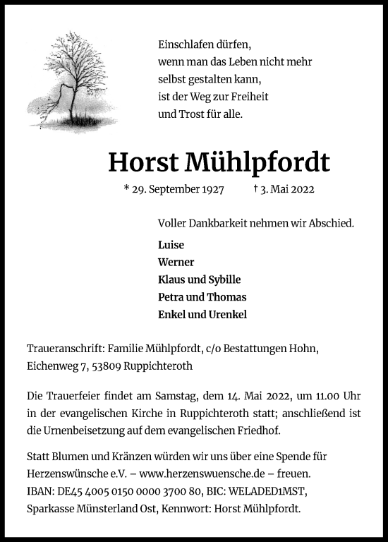 Anzeige von Horst Mühlpfordt von Kölner Stadt-Anzeiger / Kölnische Rundschau / Express