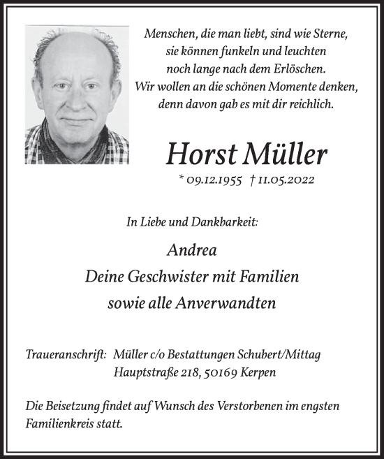 Anzeige von Horst Müller von  Werbepost 