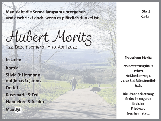 Anzeige von Hubert Moritz von  Blickpunkt Euskirchen 