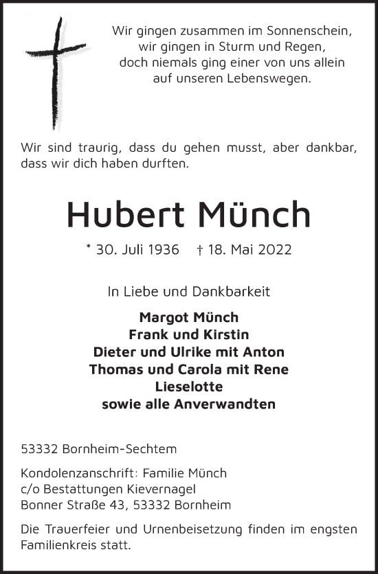 Anzeige von Hubert Münch von  Schaufenster/Blickpunkt 