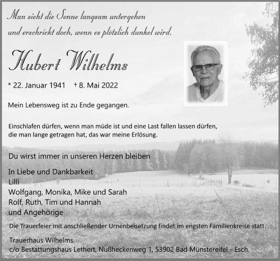 Anzeige von Hubert Wilhelms von  Werbepost 
