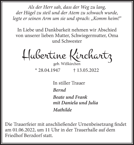 Anzeige von Hubertine Kirchartz von  Schlossbote/Werbekurier 