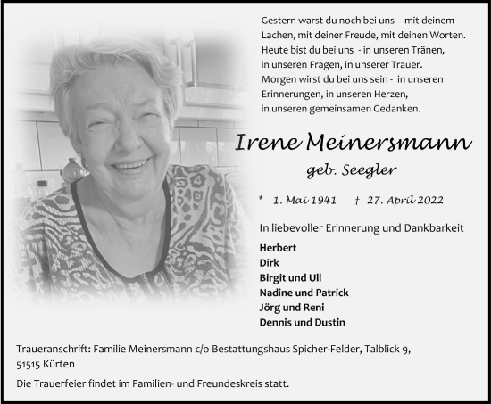 Anzeige von Irene Meinersmann von  Anzeigen Echo 