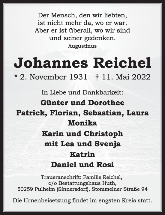 Anzeige von Johannes Reichel von  Wochenende 