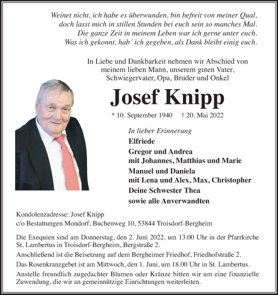 Anzeige von Josef Knipp von Kölner Stadt-Anzeiger / Kölnische Rundschau / Express