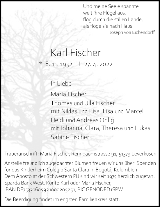 Anzeige von Karl Fischer von Kölner Stadt-Anzeiger / Kölnische Rundschau / Express