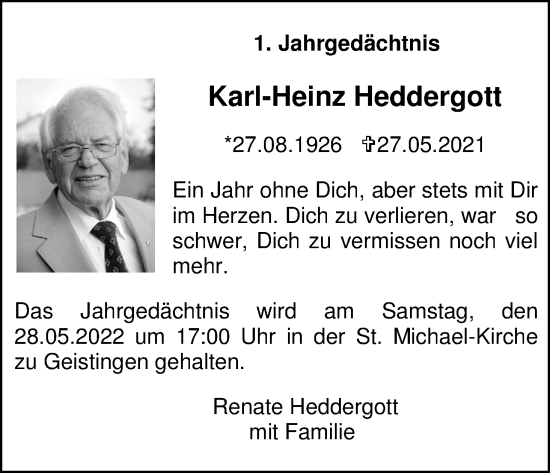 Anzeige von Karl-Heinz Heddergott von Kölner Stadt-Anzeiger / Kölnische Rundschau / Express