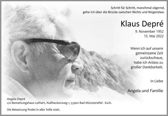 Anzeige von Klaus Depré von  Blickpunkt Euskirchen 