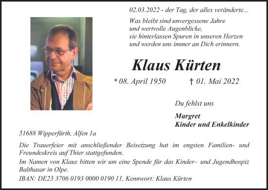 Anzeige von Klaus Kürten von Kölner Stadt-Anzeiger / Kölnische Rundschau / Express
