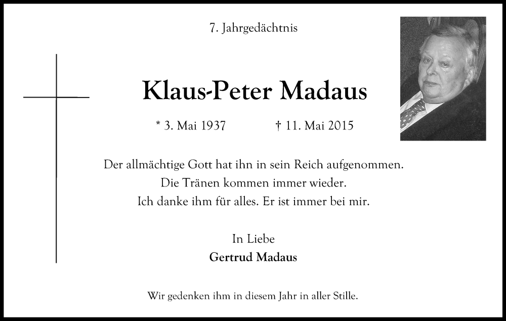  Traueranzeige für Klaus-Peter Madaus vom 18.07.2023 aus Kölner Stadt-Anzeiger / Kölnische Rundschau / Express