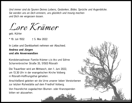 Anzeige von Lore Krämer von Kölner Stadt-Anzeiger / Kölnische Rundschau / Express