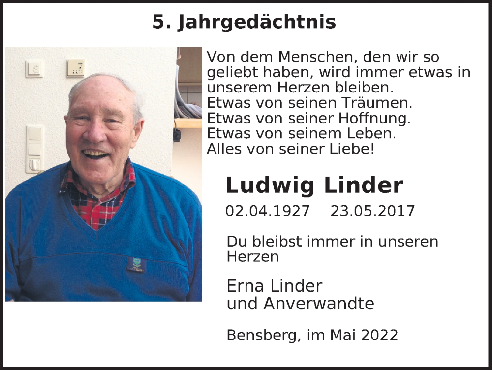  Traueranzeige für Ludwig Linder vom 18.07.2023 aus Kölner Stadt-Anzeiger / Kölnische Rundschau / Express