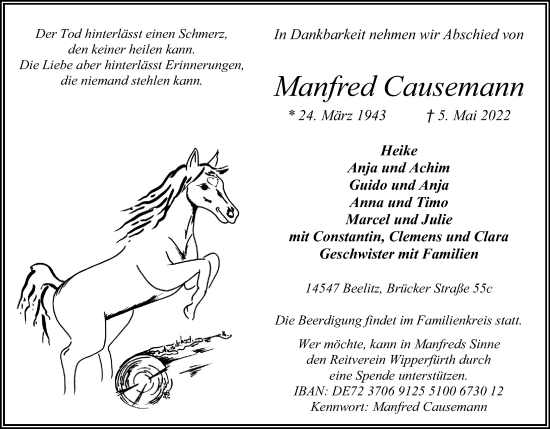 Anzeige von Manfred Causemann von Kölner Stadt-Anzeiger / Kölnische Rundschau / Express