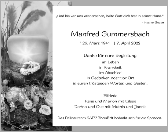 Anzeige von Manfred Gummersbach von  Blickpunkt Euskirchen 