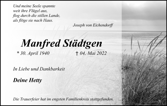 Anzeige von Manfred Städtgen von Kölner Stadt-Anzeiger / Kölnische Rundschau / Express