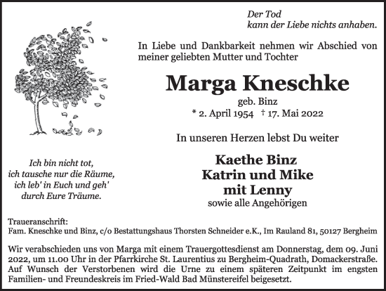 Anzeige von Marga Kneschke von  Werbepost 