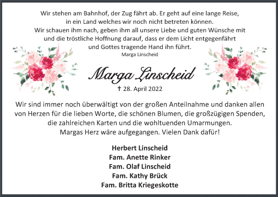 Anzeige von Marga Linscheid von Kölner Stadt-Anzeiger / Kölnische Rundschau / Express