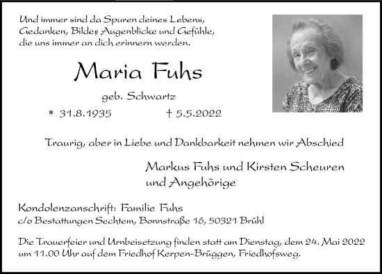 Anzeige von Maria Fuhs von  Schlossbote/Werbekurier  Werbepost 