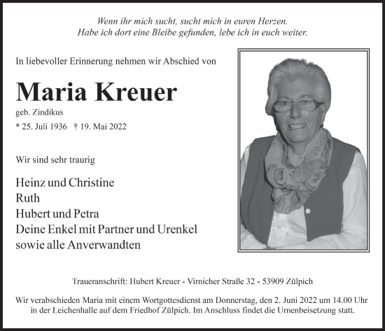 Anzeige von Maria Kreuer von  Blickpunkt Euskirchen 