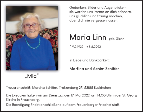 Anzeige von Maria Linn von  Blickpunkt Euskirchen 