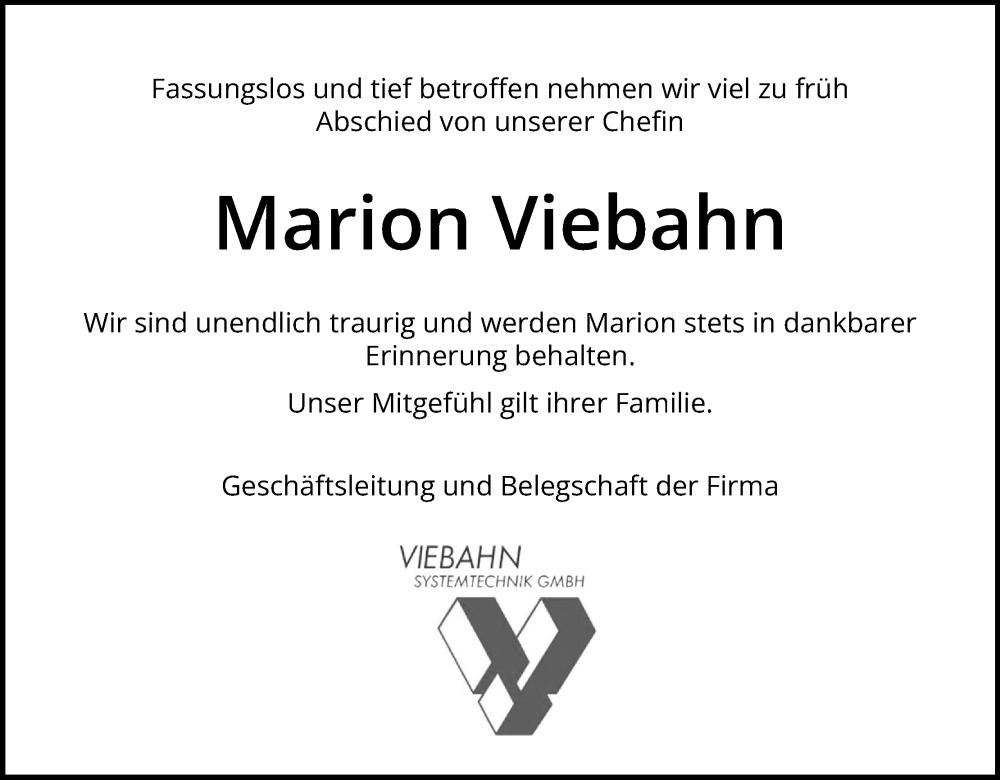  Traueranzeige für Marion Viebahn vom 21.05.2022 aus Kölner Stadt-Anzeiger / Kölnische Rundschau / Express
