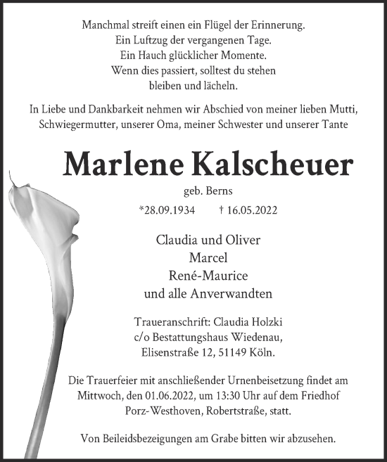 Anzeige von Marlene Kalscheuer von  EXPRESS - Die Woche 