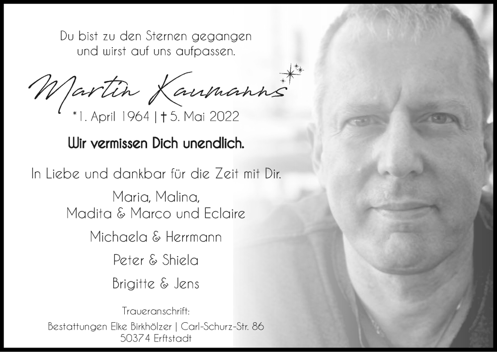  Traueranzeige für Martin Kaumanns vom 28.05.2022 aus Kölner Stadt-Anzeiger / Kölnische Rundschau / Express