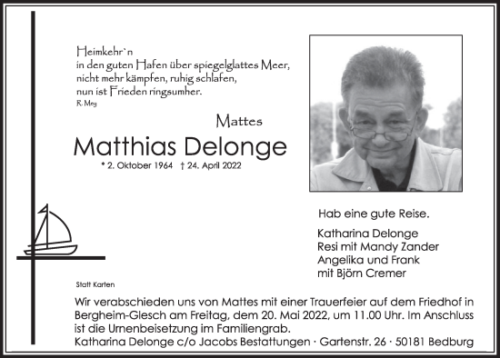 Anzeige von Matthias Delonge von  Werbepost 
