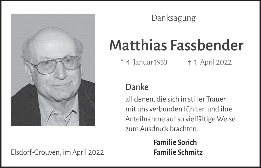  Traueranzeige für Matthias Fassbender vom 06.05.2022 aus  Werbepost 