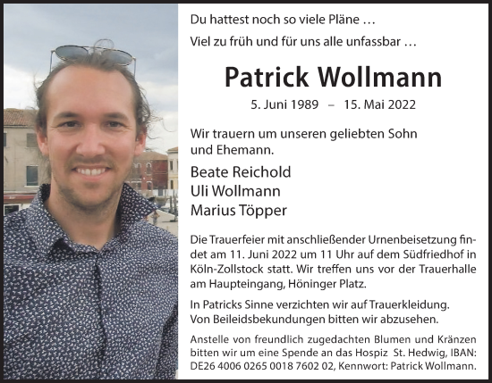 Anzeige von Patrick Wollmann von Kölner Stadt-Anzeiger / Kölnische Rundschau / Express