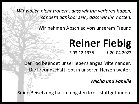 Anzeige von Reiner Fiebig von Kölner Stadt-Anzeiger / Kölnische Rundschau / Express