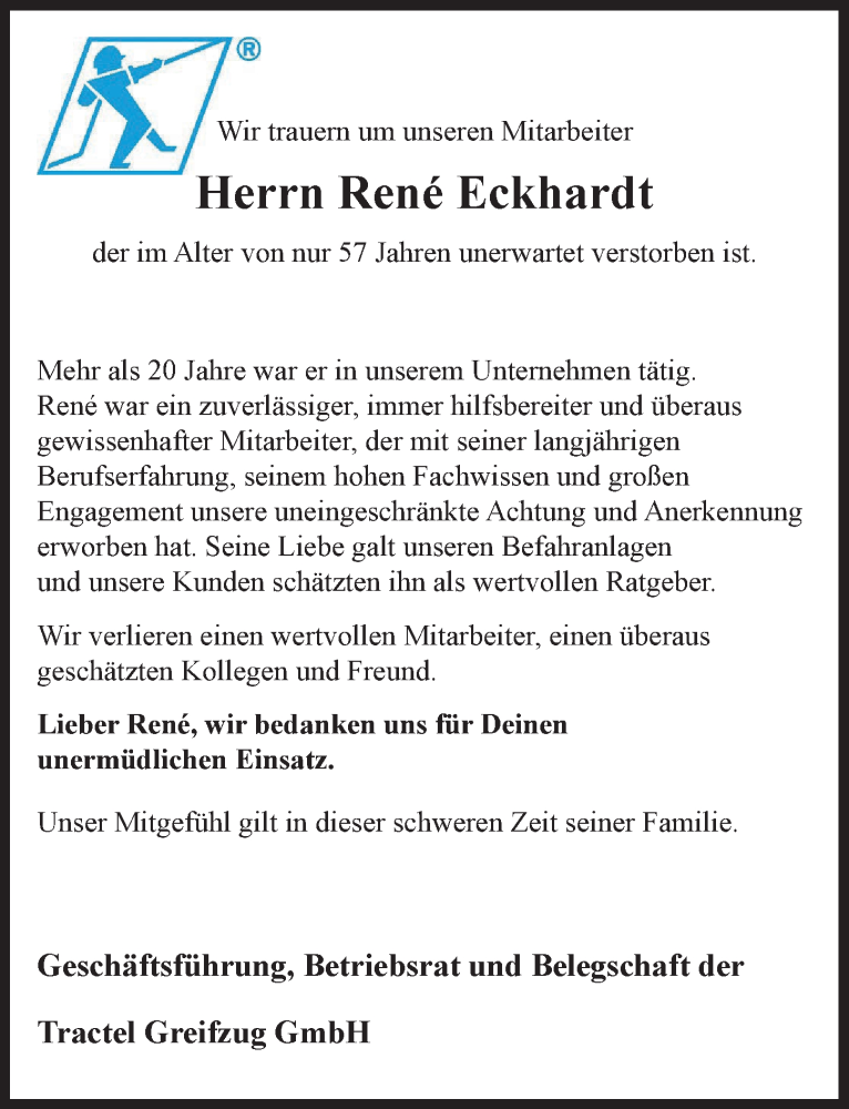  Traueranzeige für René Eckhardt vom 27.05.2022 aus  Bergisches Handelsblatt 
